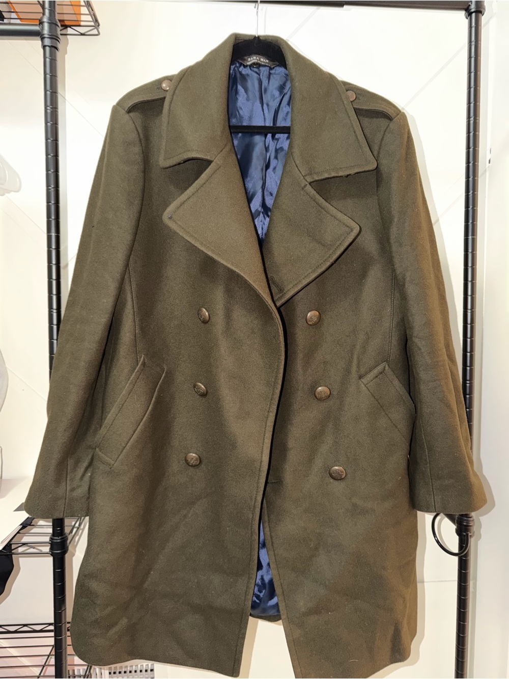 Zara Man - Olive Double-Breasted Wool Coat